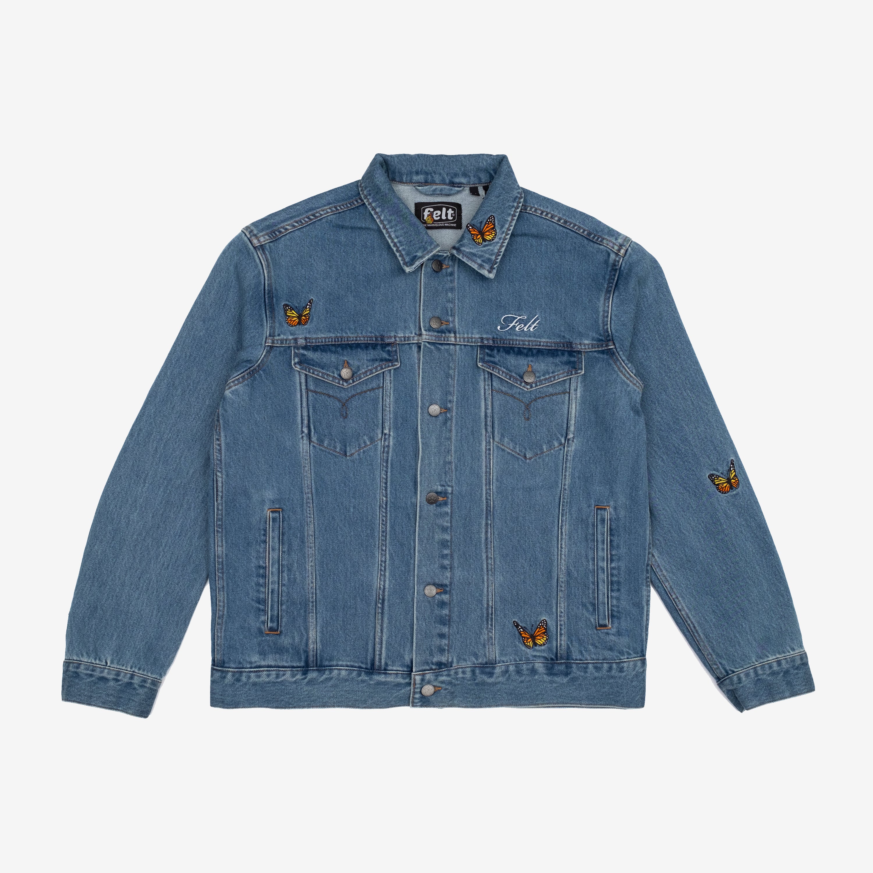 Butterfly Denim Jacket, offers Customizable, Many Sizes, Styles, and Washes.